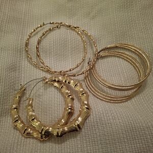 3 Gold Tone Hoop Earrings Set Great For Travel.. Leave The Real Stuff At Home